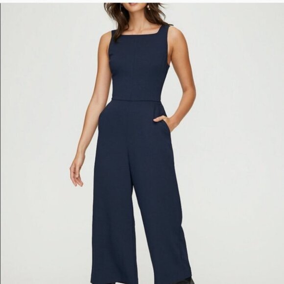 WILFRED Ecoulement Jumpsuit Wide Leg Square Neck Navy Blue 0 Aritzia - Picture 3 of 10